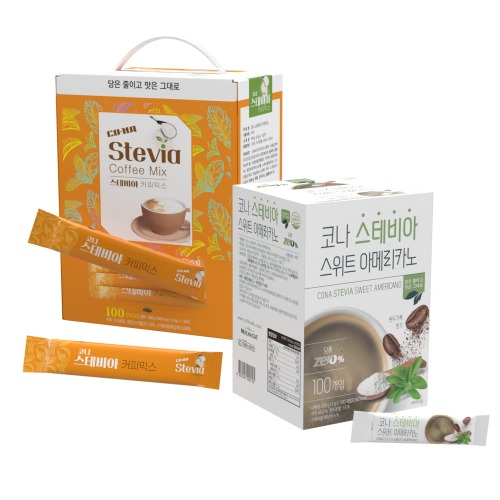 [홈쇼핑 판매 상품] 코나 스테비아 커피믹스 100T+스테비아 스위트 아메리카노 100T